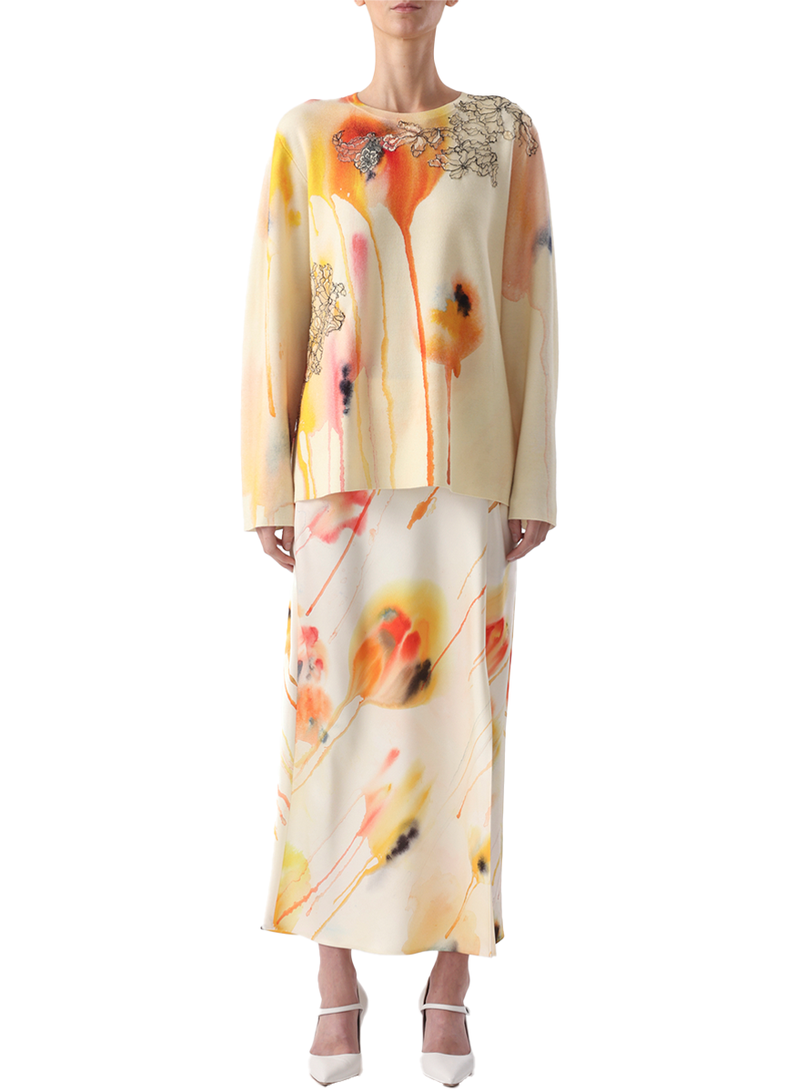 Watercolor Floral Merino Knit Sweater