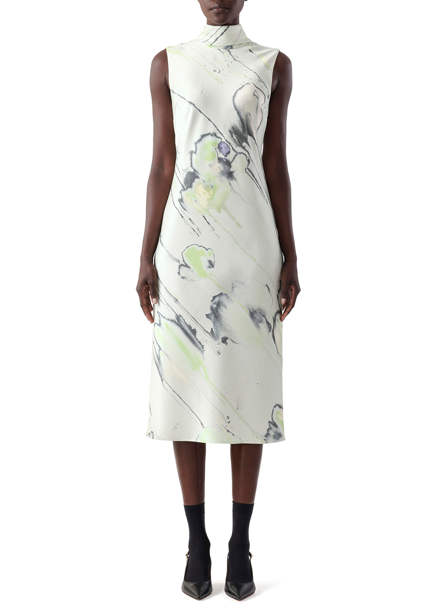 Watercolor Floral Bias Midi Scarf Dress