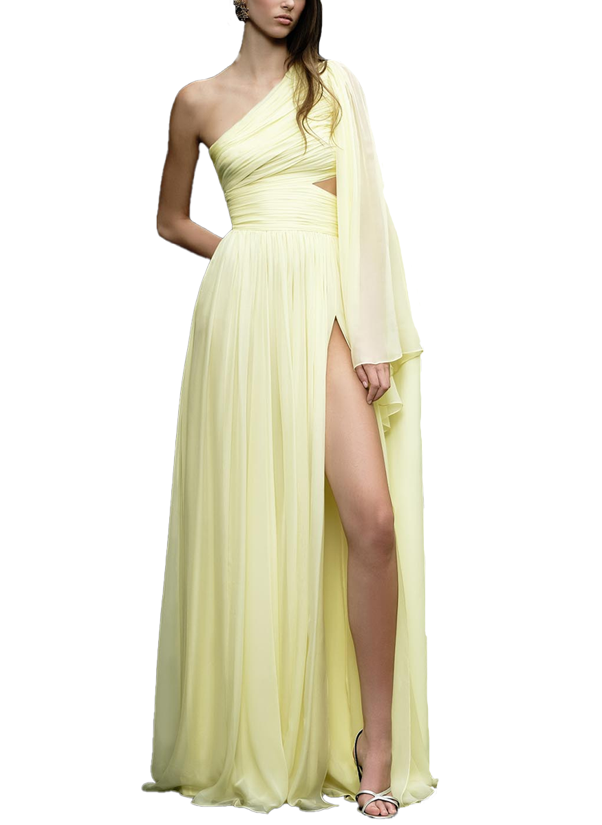 Chiffon Draped and Cut Out Gown