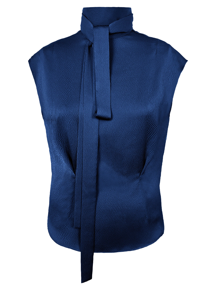 Ribbon Neck Blouse in Charmeuse Crinkle