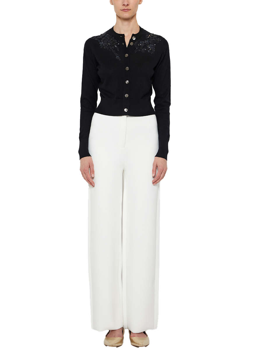 Embroidered Crewneck Fitted Cardigan