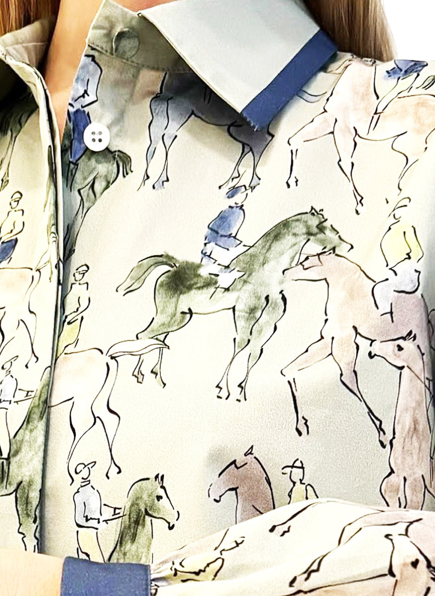 Classic Cotton Printed Shirt in Kensington Green