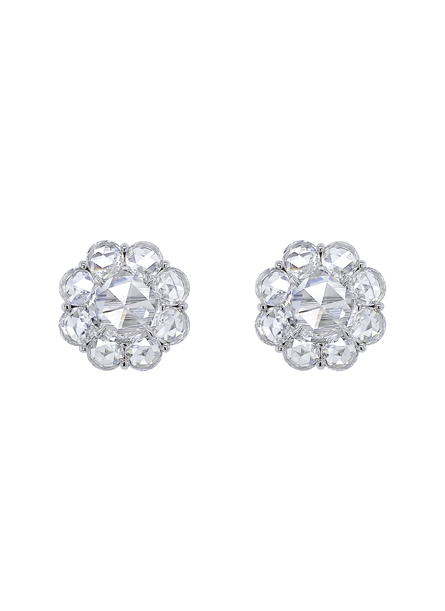 Rose-Cut Diamond Flower Studs