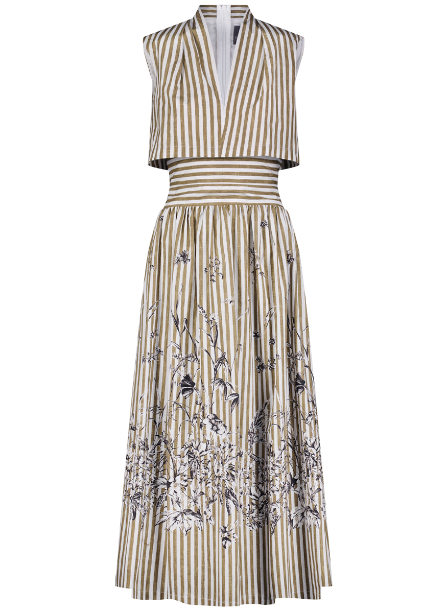Collared V-Neck Dress in Floral Poplin