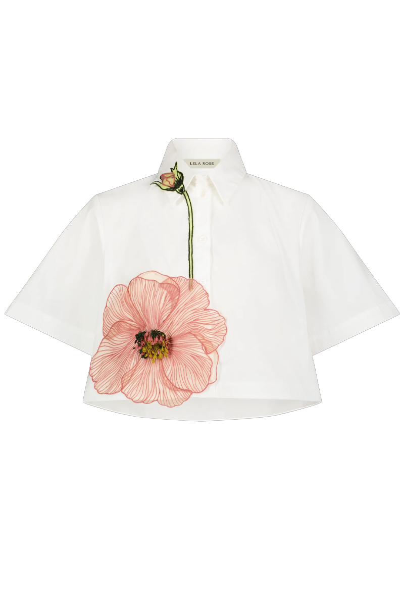 Peony Embroidered Cotton Poplin Top