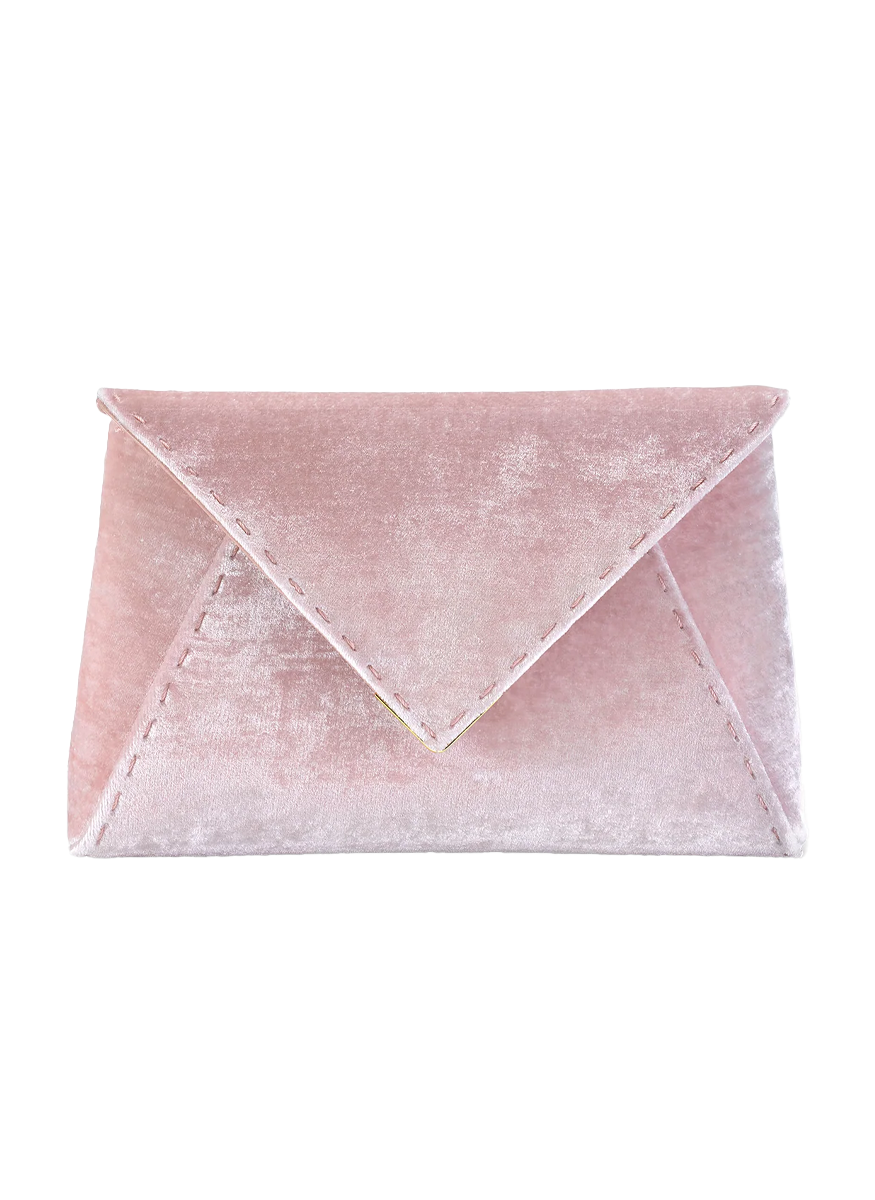 Lee Pouchet Crushed Velvet Clutch in Cherry Blossom