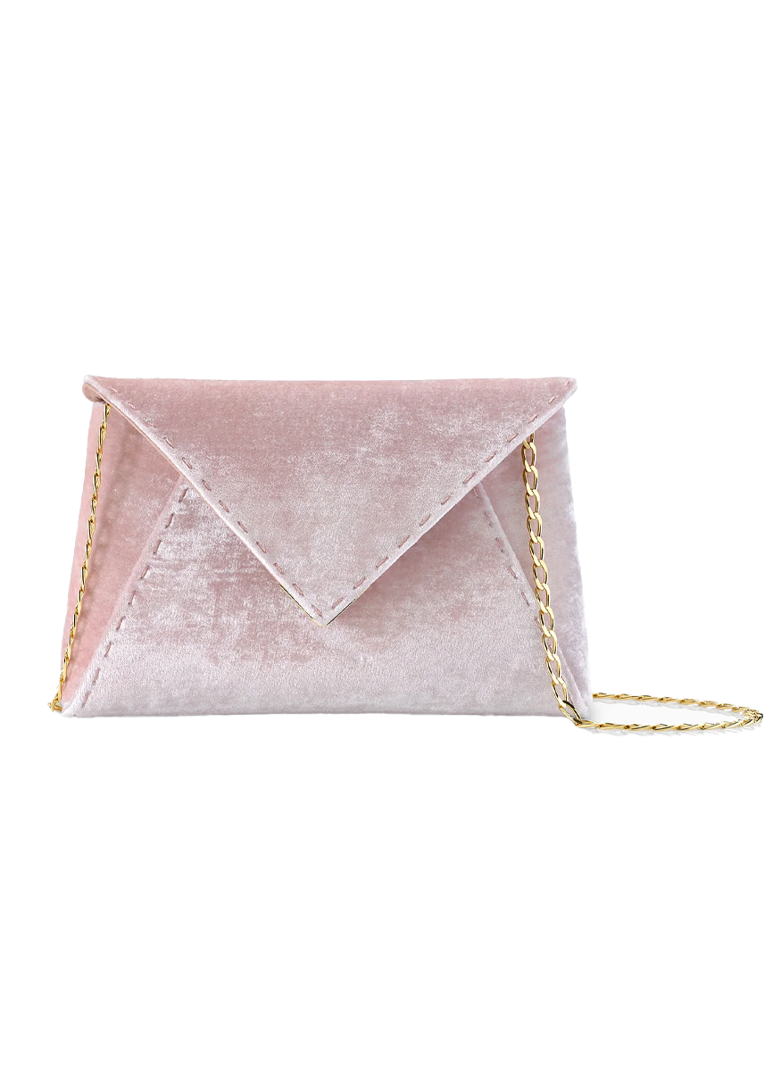 Lee Pouchet Crushed Velvet Clutch in Cherry Blossom