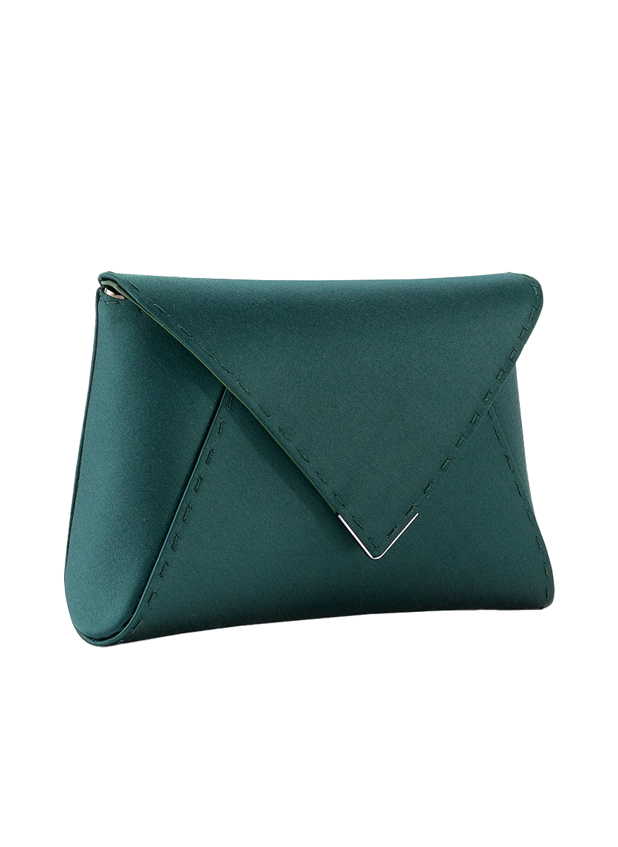Lee Pouchet Small Satin Clutch in Bohemian Emerald