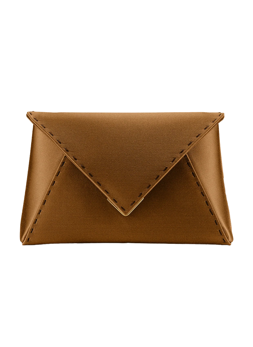 Lee Pouchet Small Satin Clutch in Mocha