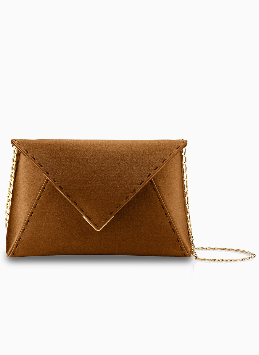 Lee Pouchet Small Satin Clutch in Mocha