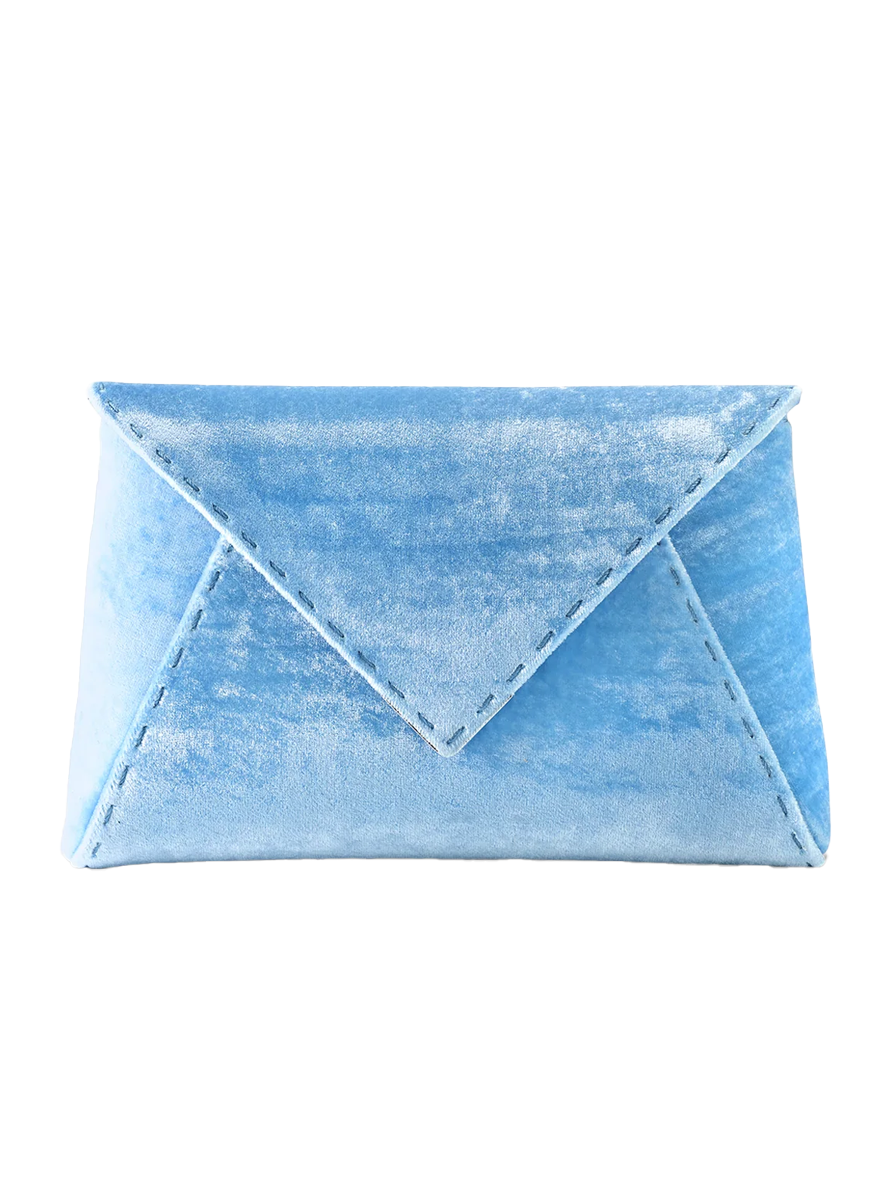 Lee Small Crushed Velvet Clutch in Sky Blue