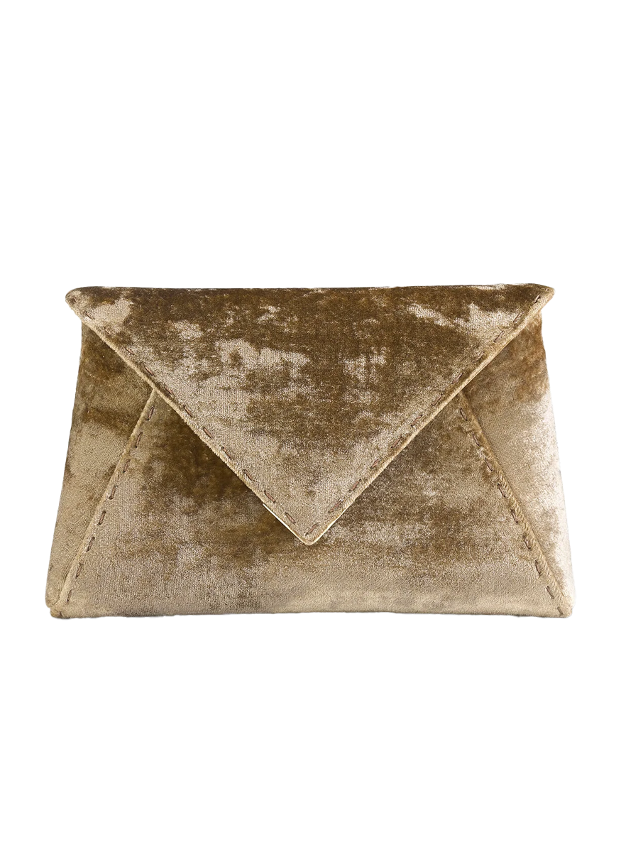 Lee Pouchet Crushed Velvet Clutch in Bronze