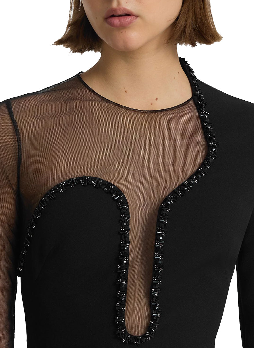Domina Embroidered Gown in Black Tulle and Heavy Crepe - Safiyaa