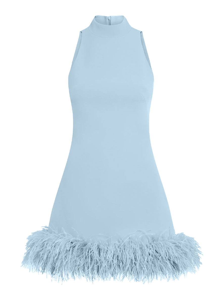 Ratana Ostrich Dress in Pale Blue Heavy Crepe - Safiyaa