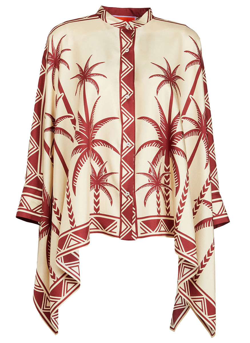 Foulard Shirt Date Palms Placée Ivory in Silk Twill