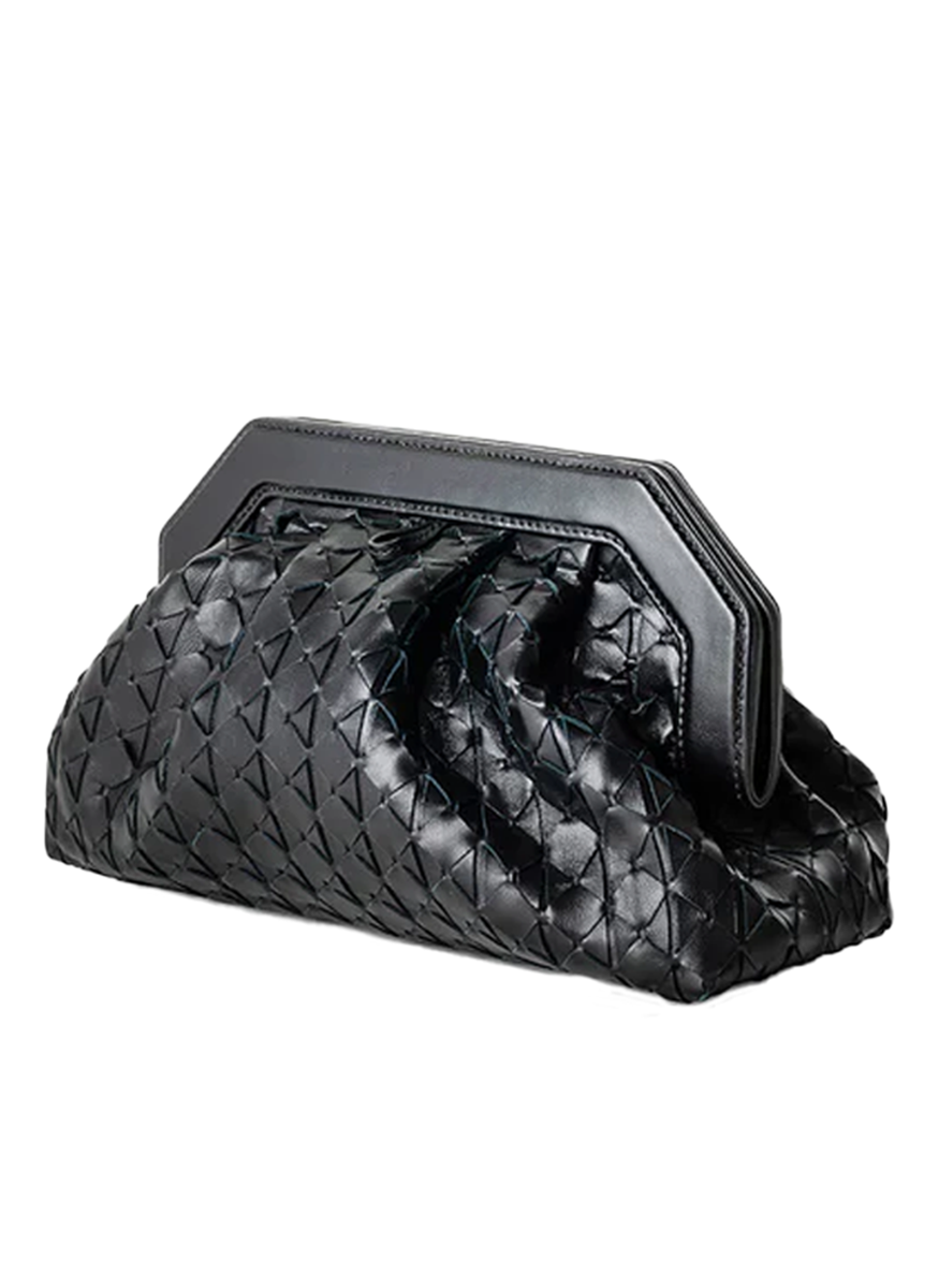 Secret Clutch Bag with Chain in Black Mosaico
