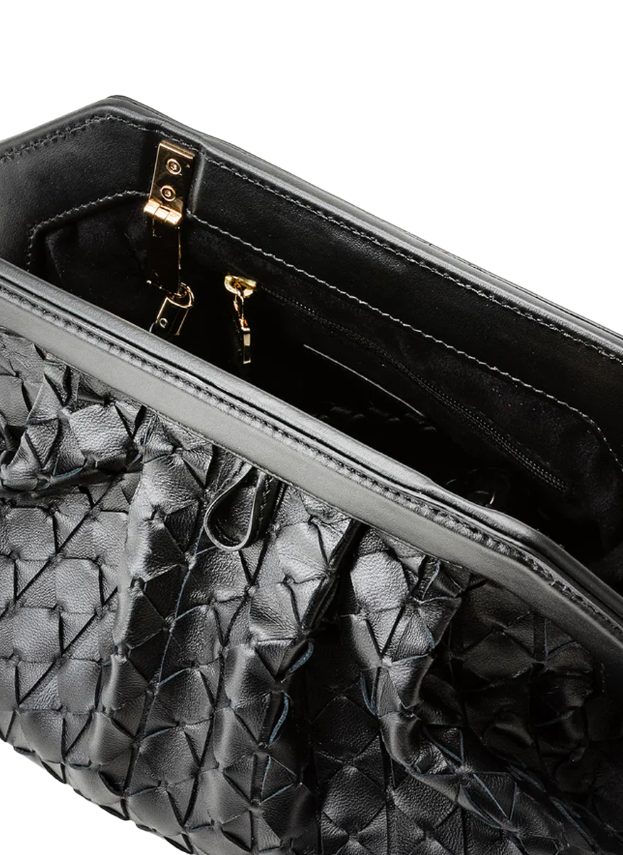Secret Clutch Bag with Chain in Black Mosaico - Serapian