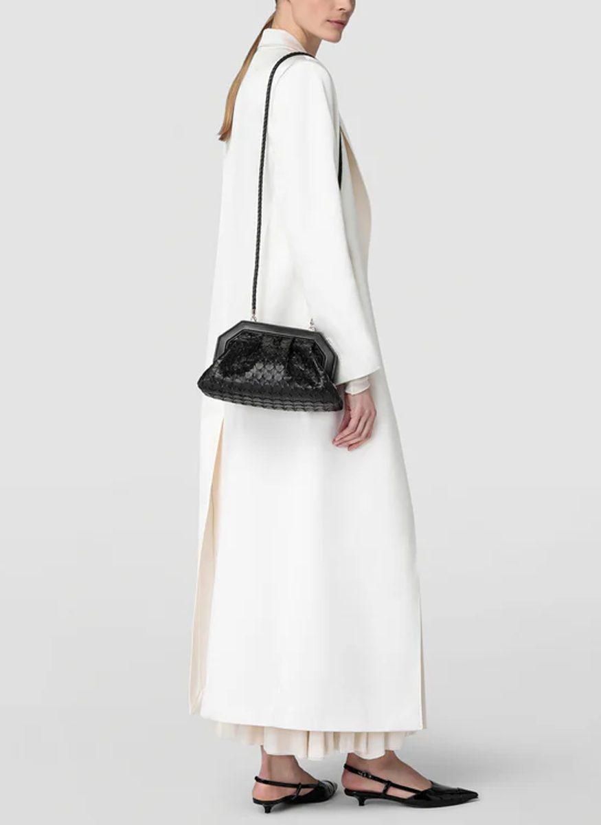 Secret Clutch Bag with Chain in Black Mosaico - Serapian