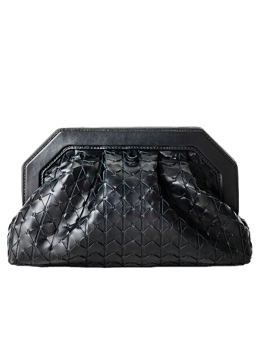 Secret Clutch Bag with Chain in Black Mosaico