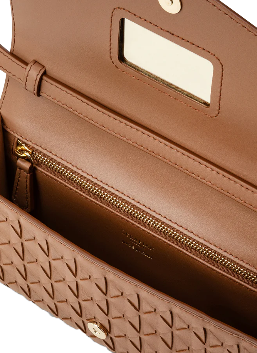Pochette Crossbody with Mirror in Tan - Serapian