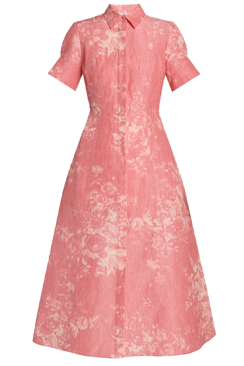 Floral Print Linen Chine Midi Shirt Dress
