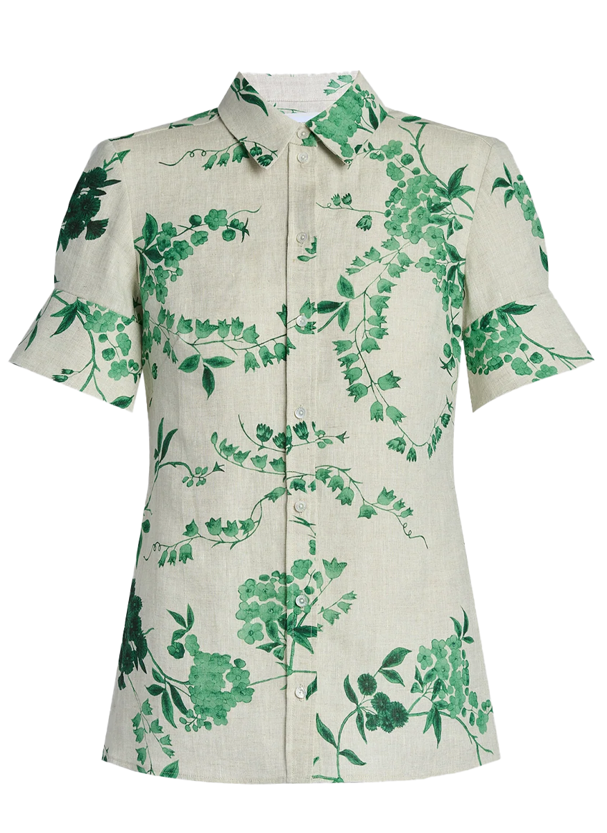 Floral Print Linen Short Sleeve Top