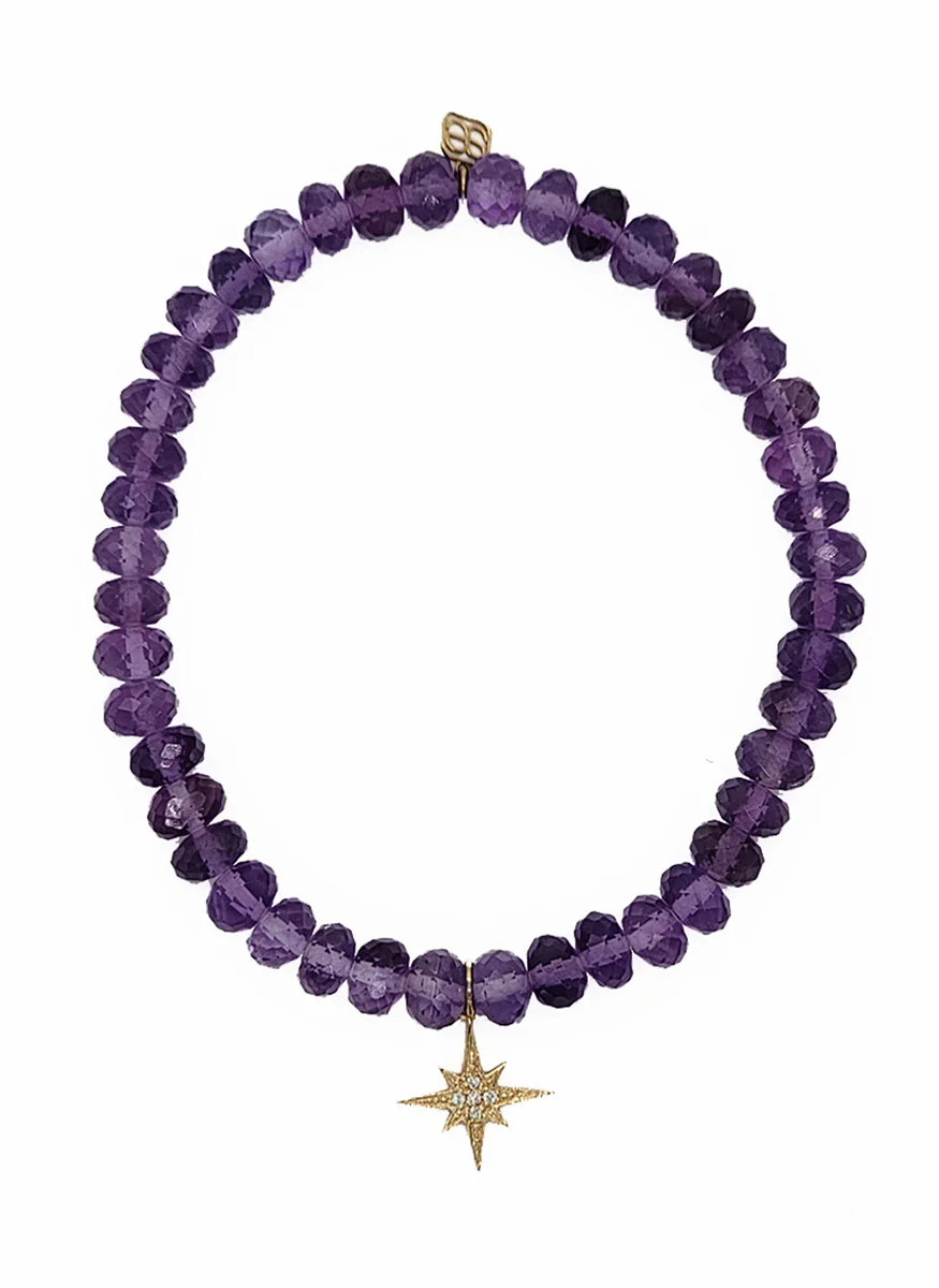 Amethyst Bead Bracelet with Diamond Starburst Charm - Sydney Evan
