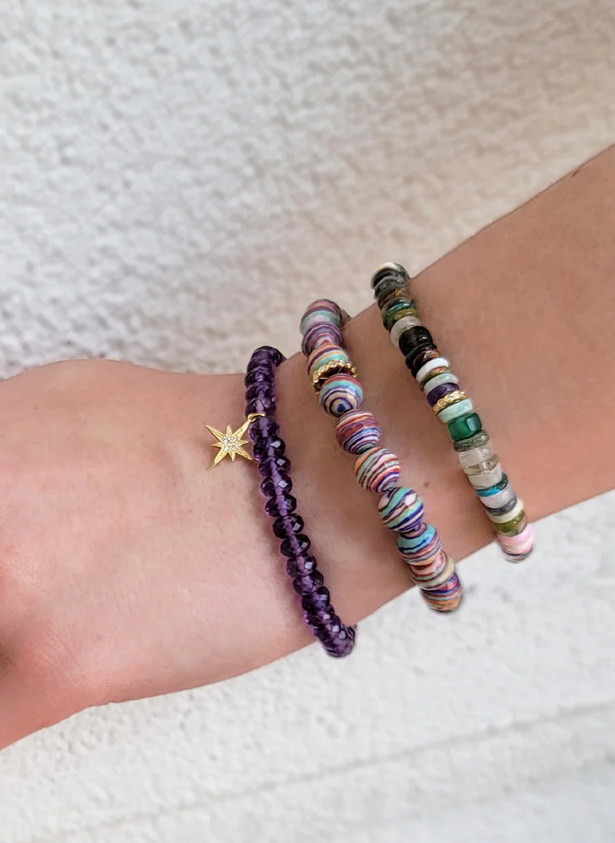 Amethyst Bead Bracelet with Diamond Starburst Charm - Sydney Evan