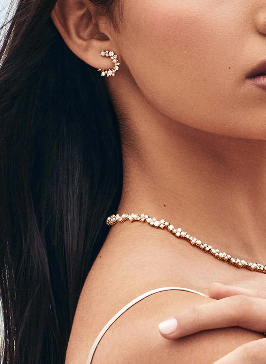 Pearl and Diamond Cocktail Wrap Hoops