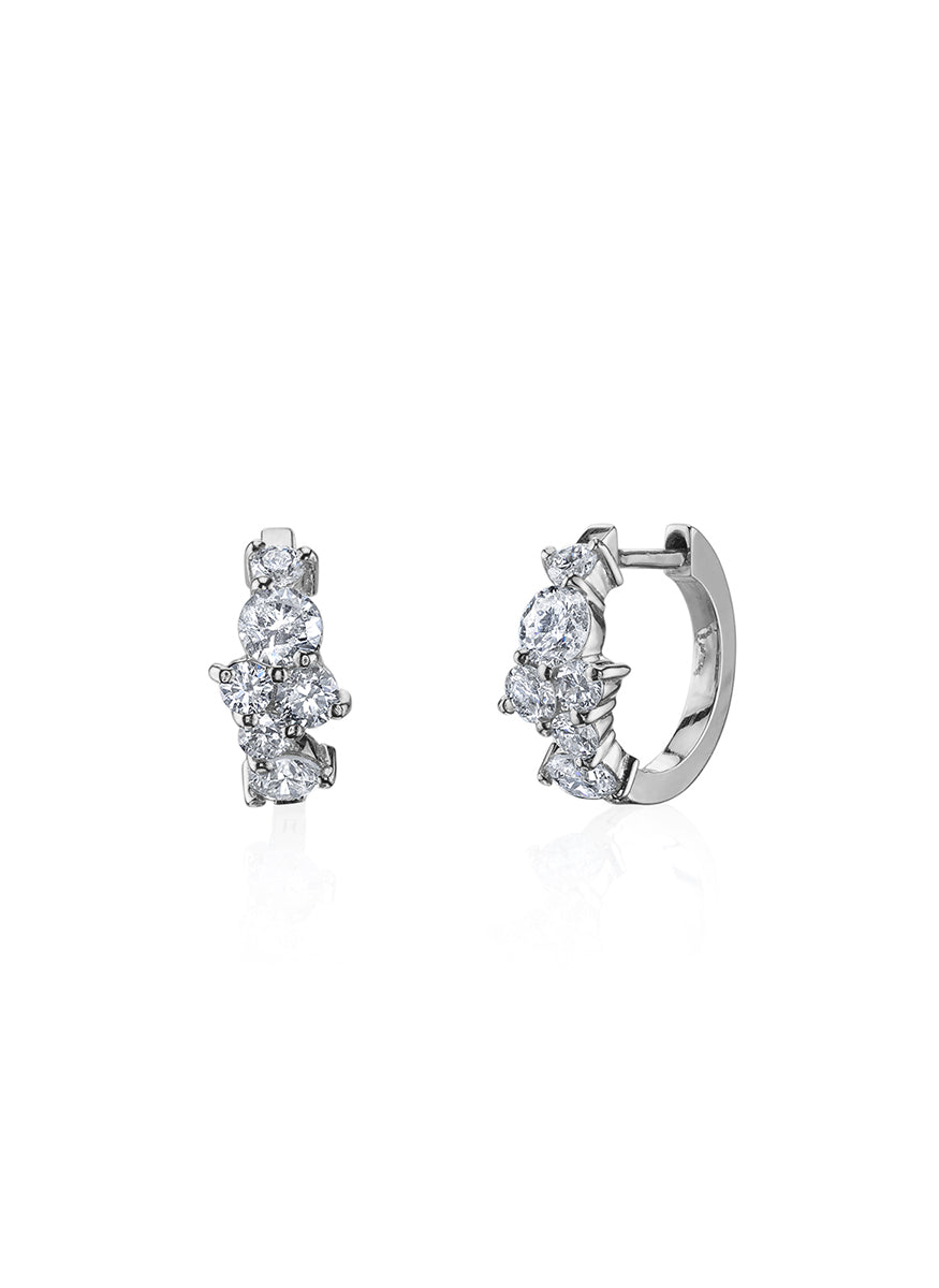 Cocktail Huggie Hoops, White Gold