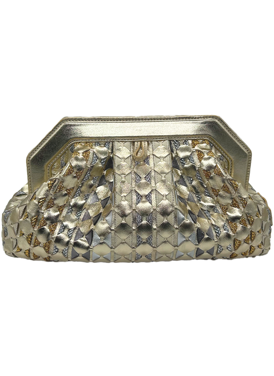 Secret Clutch Bag with Chain in Metallic Mosaico