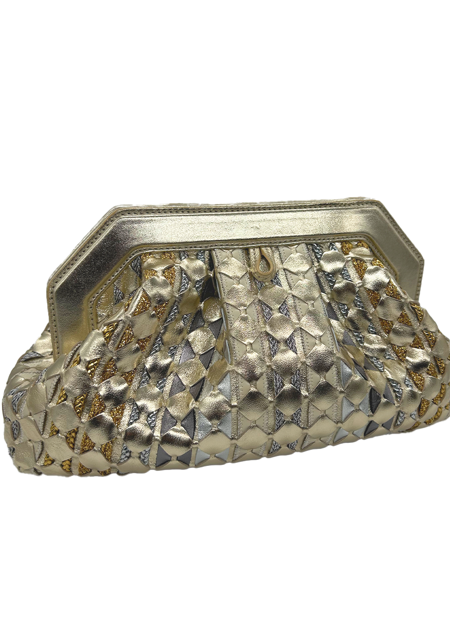 Secret Clutch Bag with Chain in Metallic Mosaico