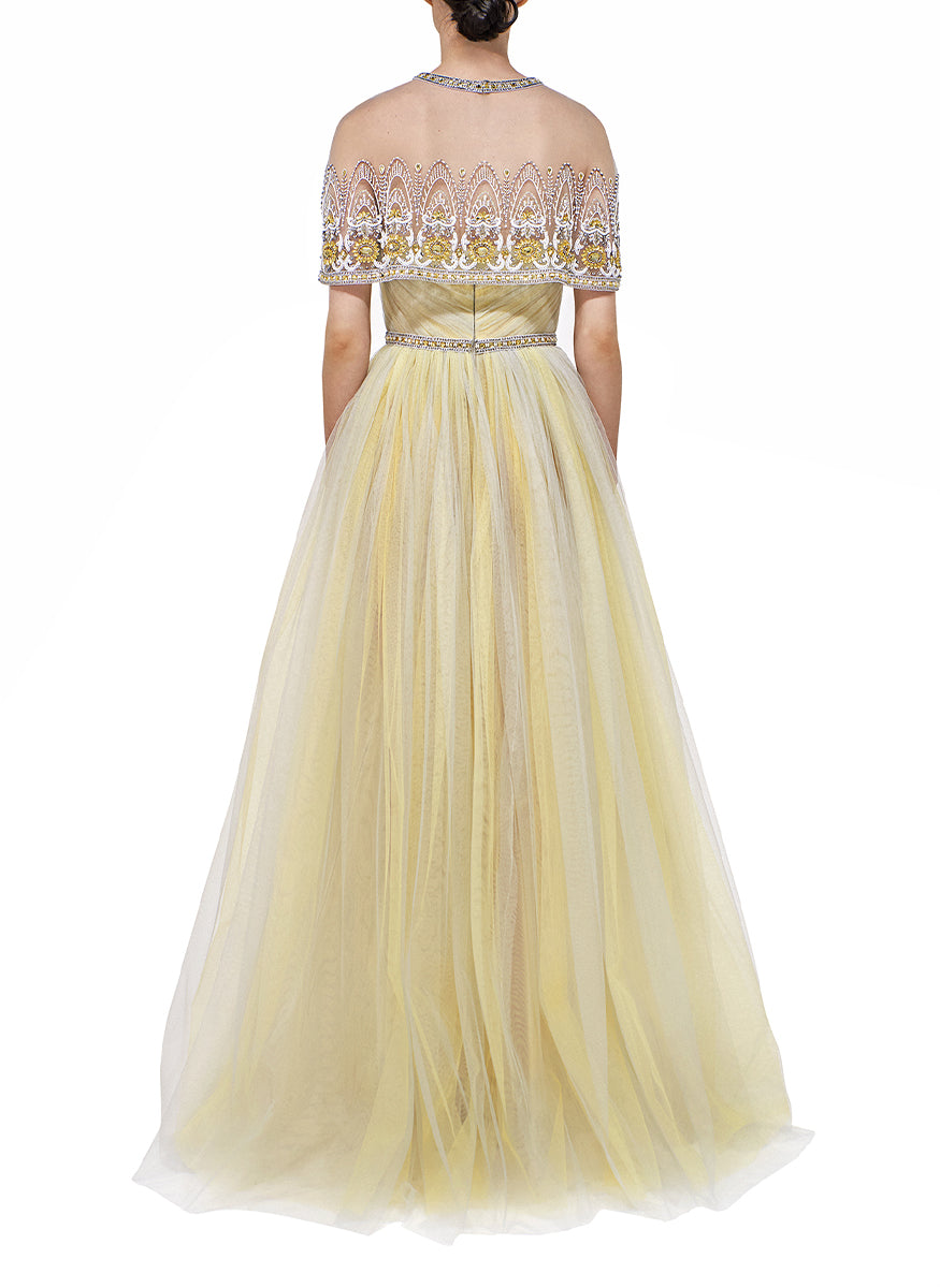 Strapless Gathered Tulle Gown
