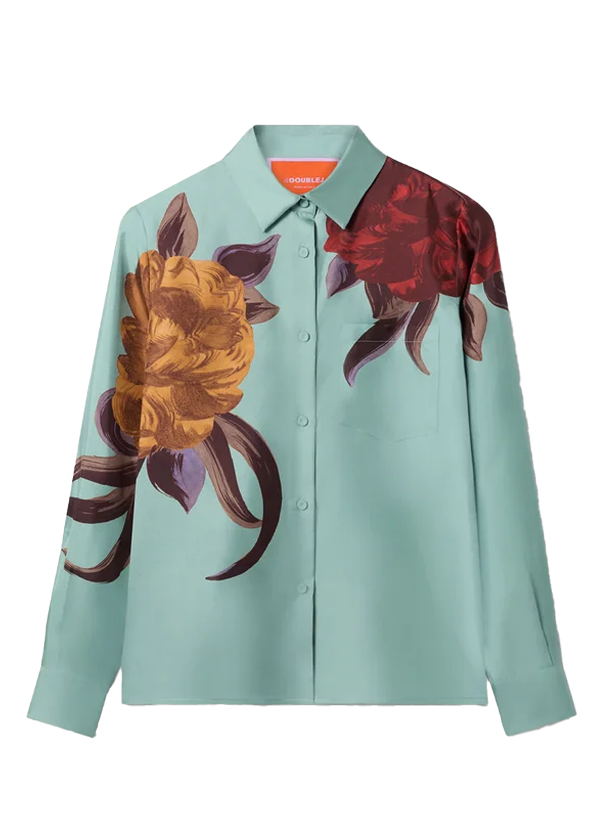 Boy Shirt Peony Placée Light Blue in Silk Twill