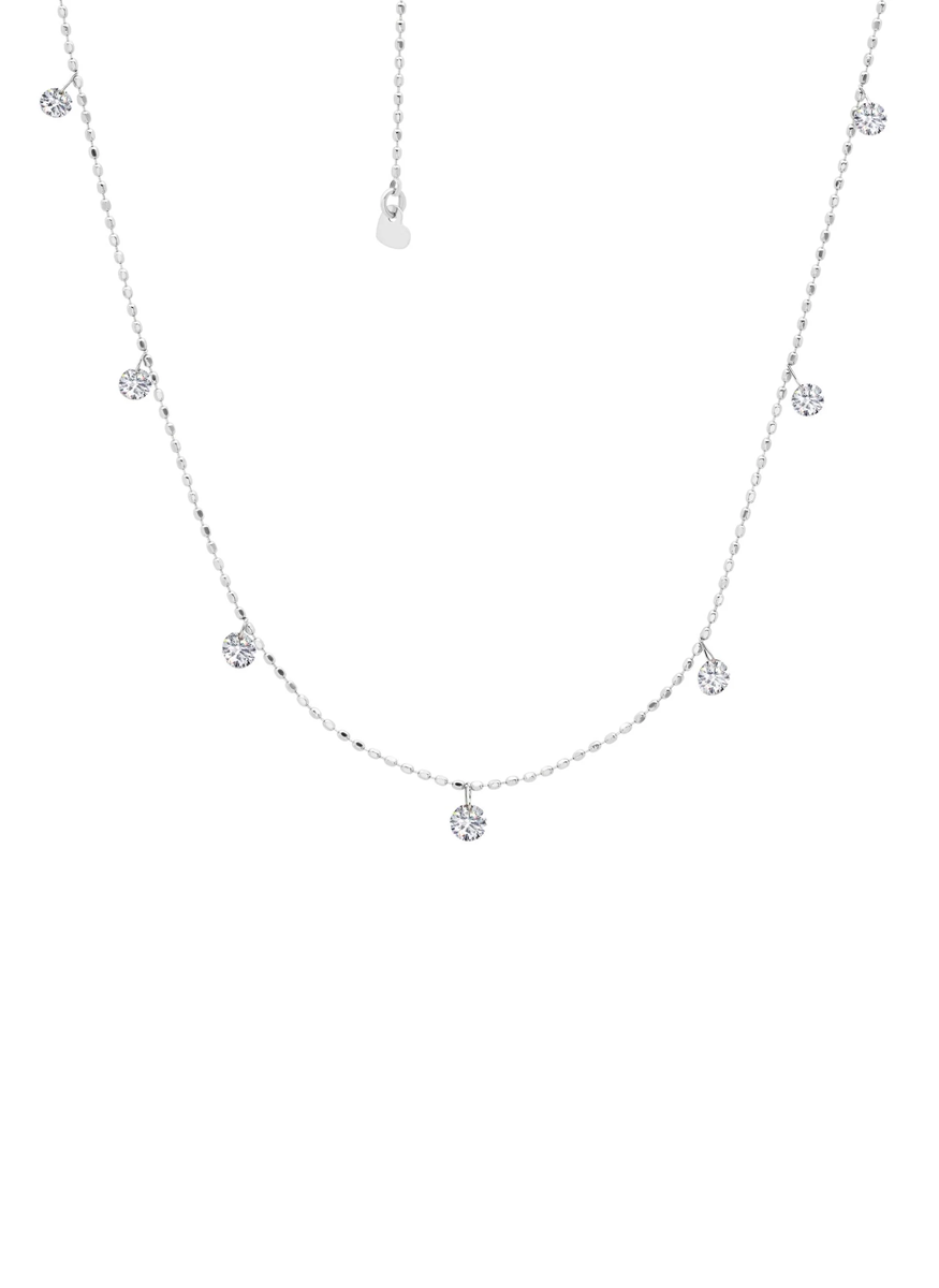 Tiny Floating Diamond Necklace, White Gold
