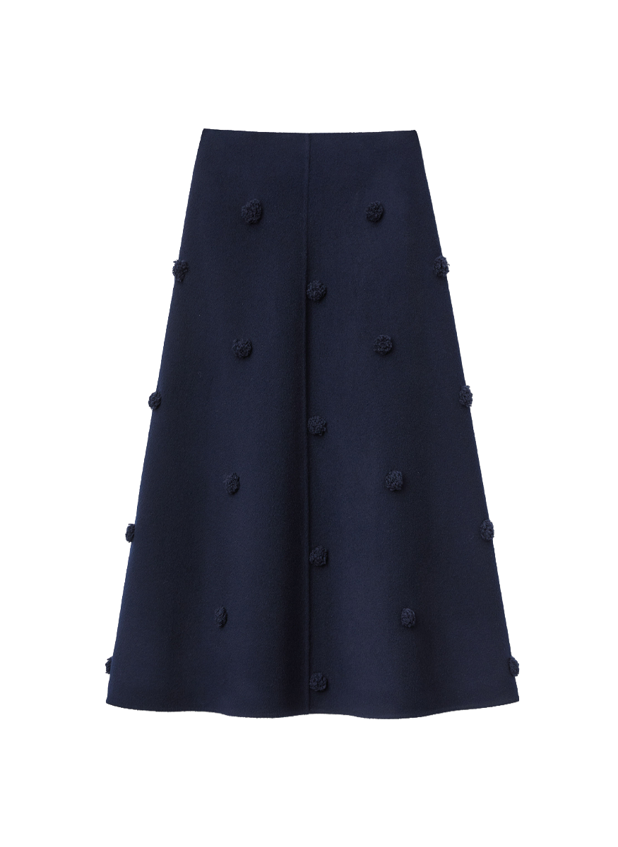 Wool-Cashmere Double Face Embellished Polka Dot Skirt