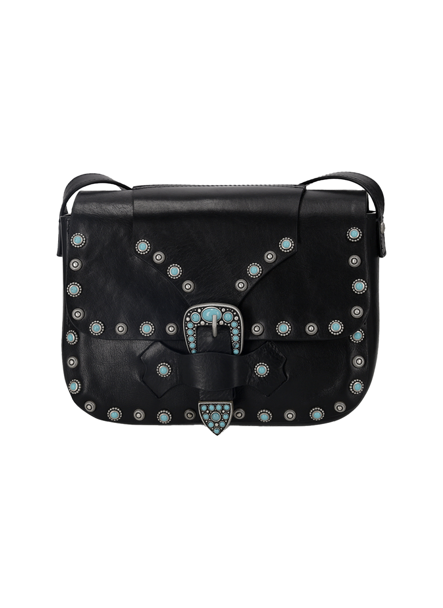 Kaya Calf Leather Turquoise Bag in Black