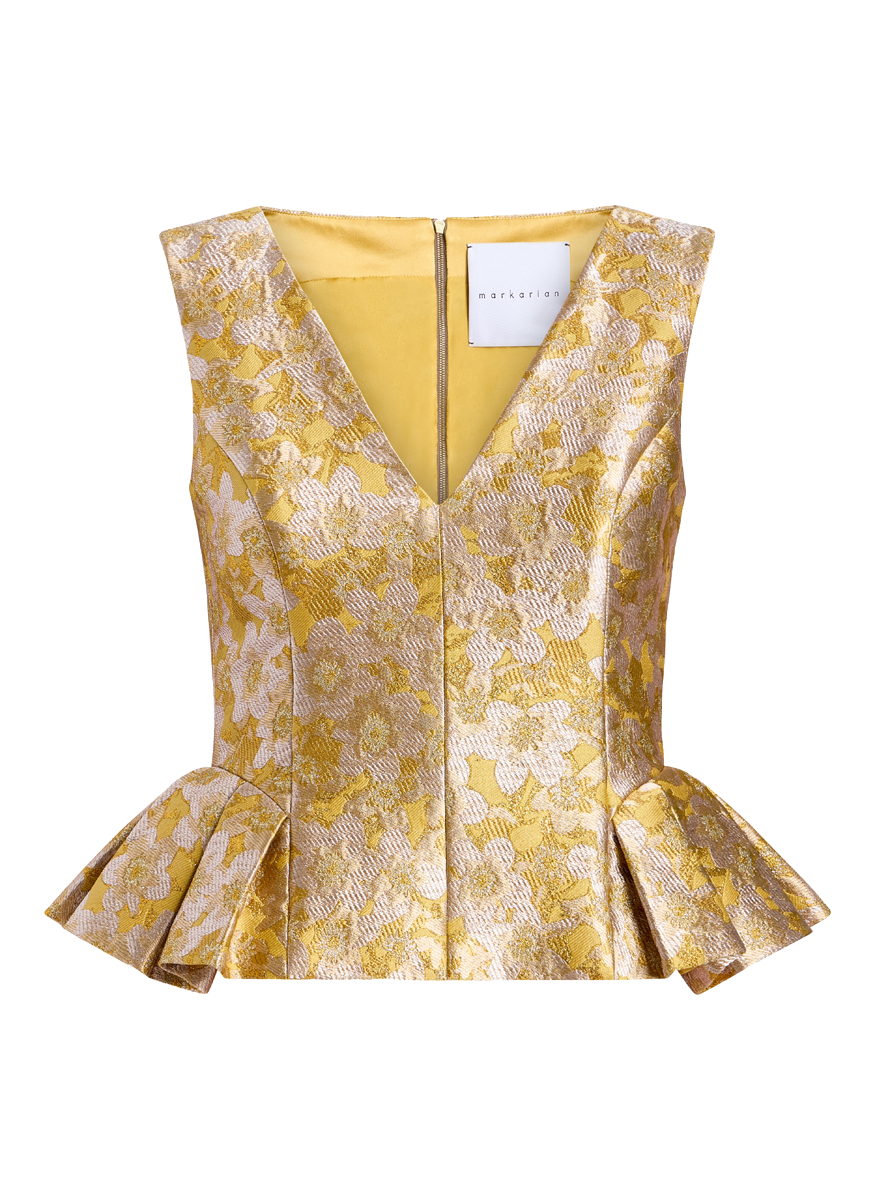 Jasminium V-Neck Pleated Peplum Top