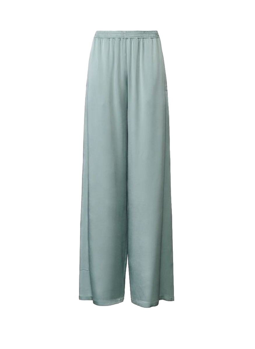 Enver Satin Wide Leg Trousers in Verde