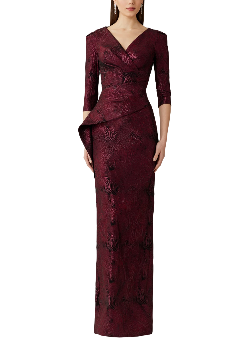 Metallic Jacquard Side Drape Gown