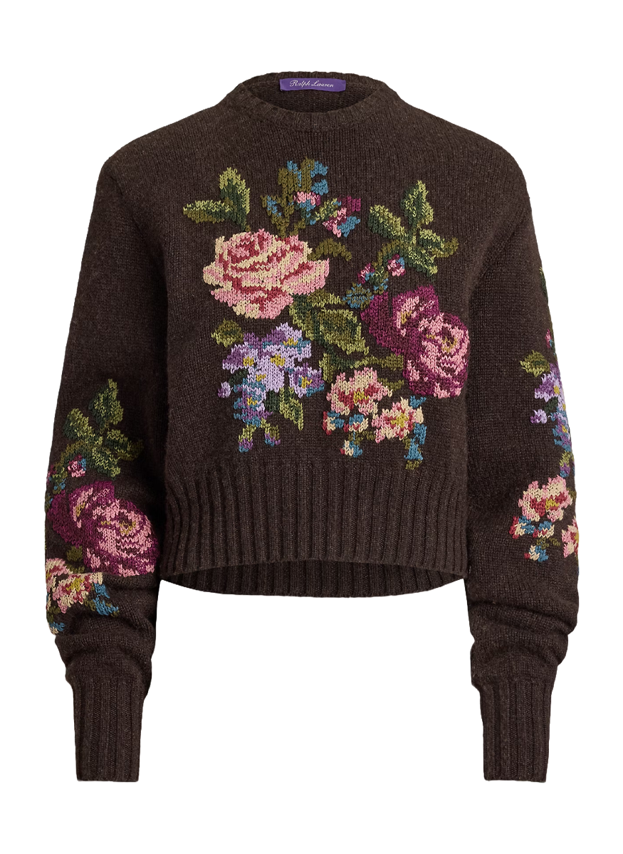 Floral Cashmere Crewneck Sweater