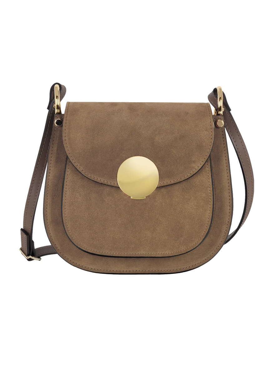 Agave Suede And Smooth Leather Shoulder Bag in Taupe