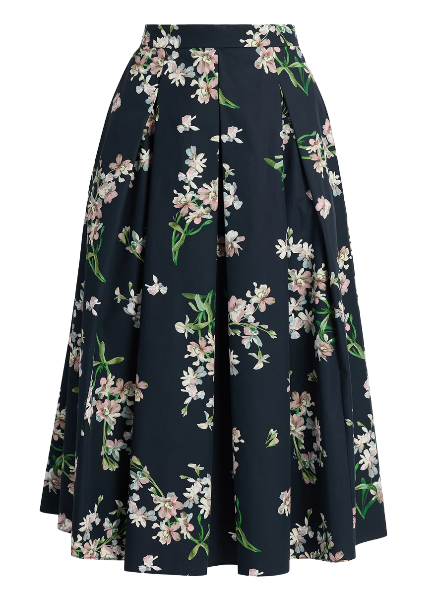 Floral Cotton Midi Pleated Skirt