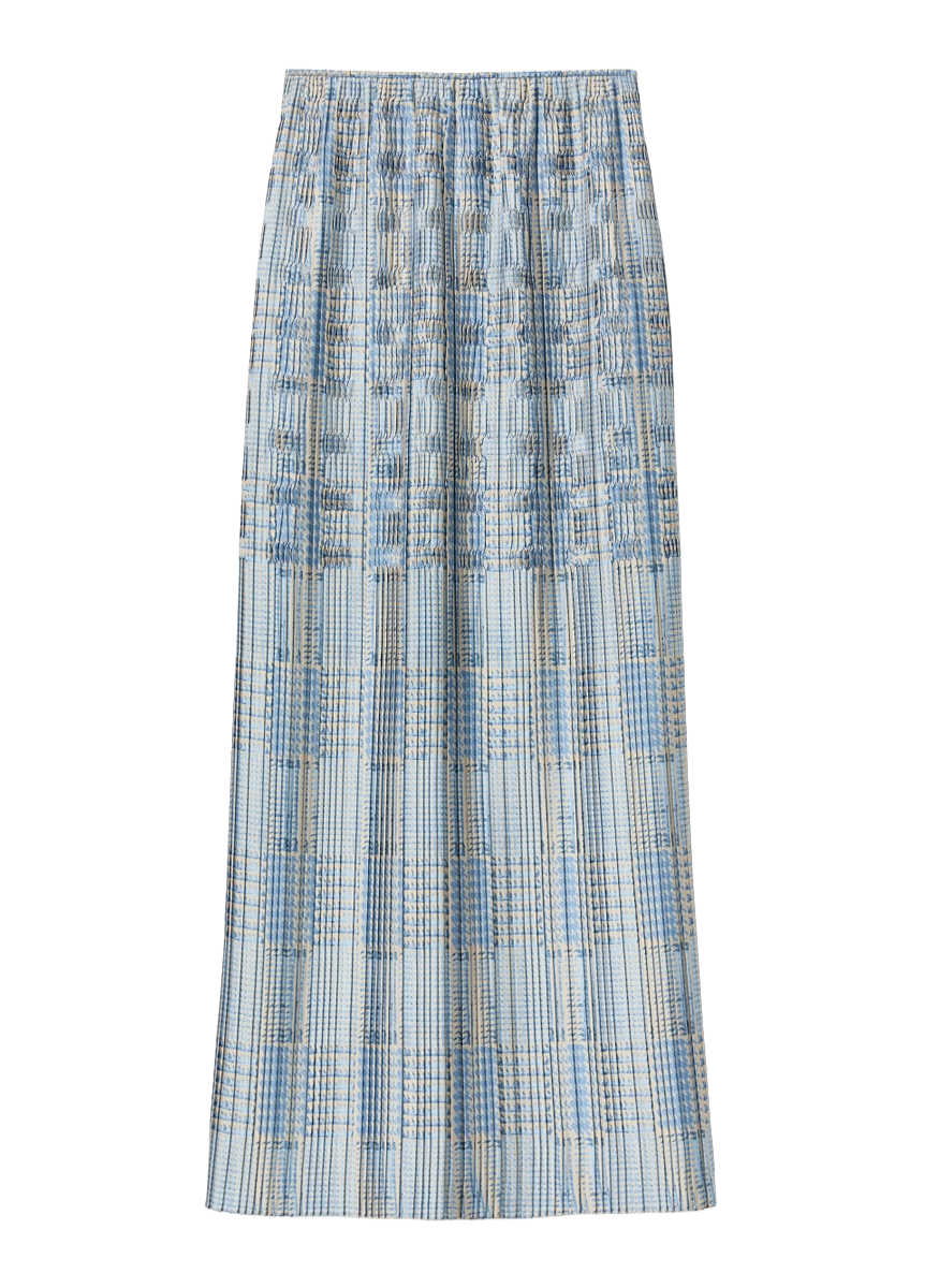 Glen Plaid Print Twill Plisse Skirt