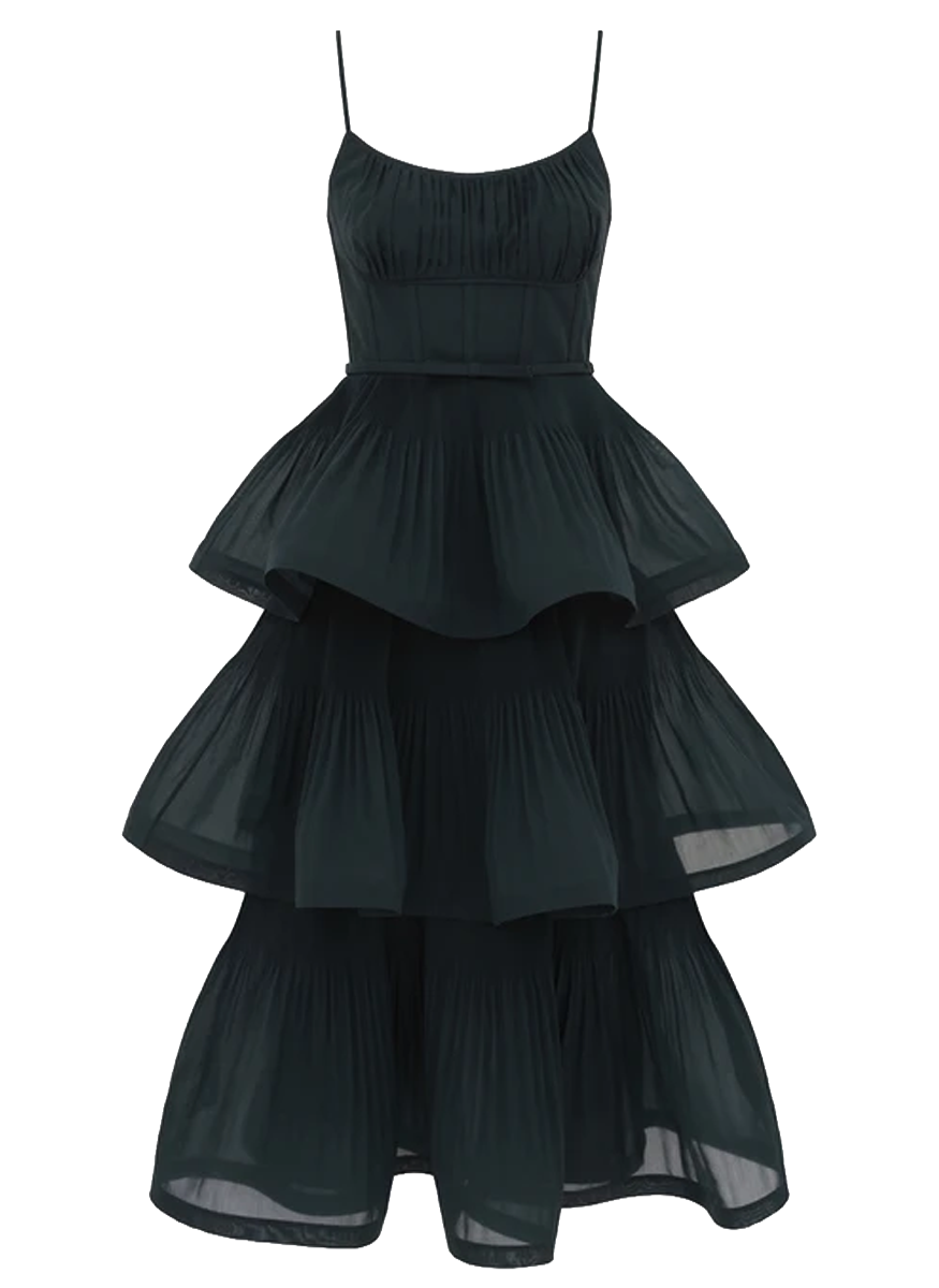 Zimmermann Pleated Tiered Midi Dress | Green | Size 0