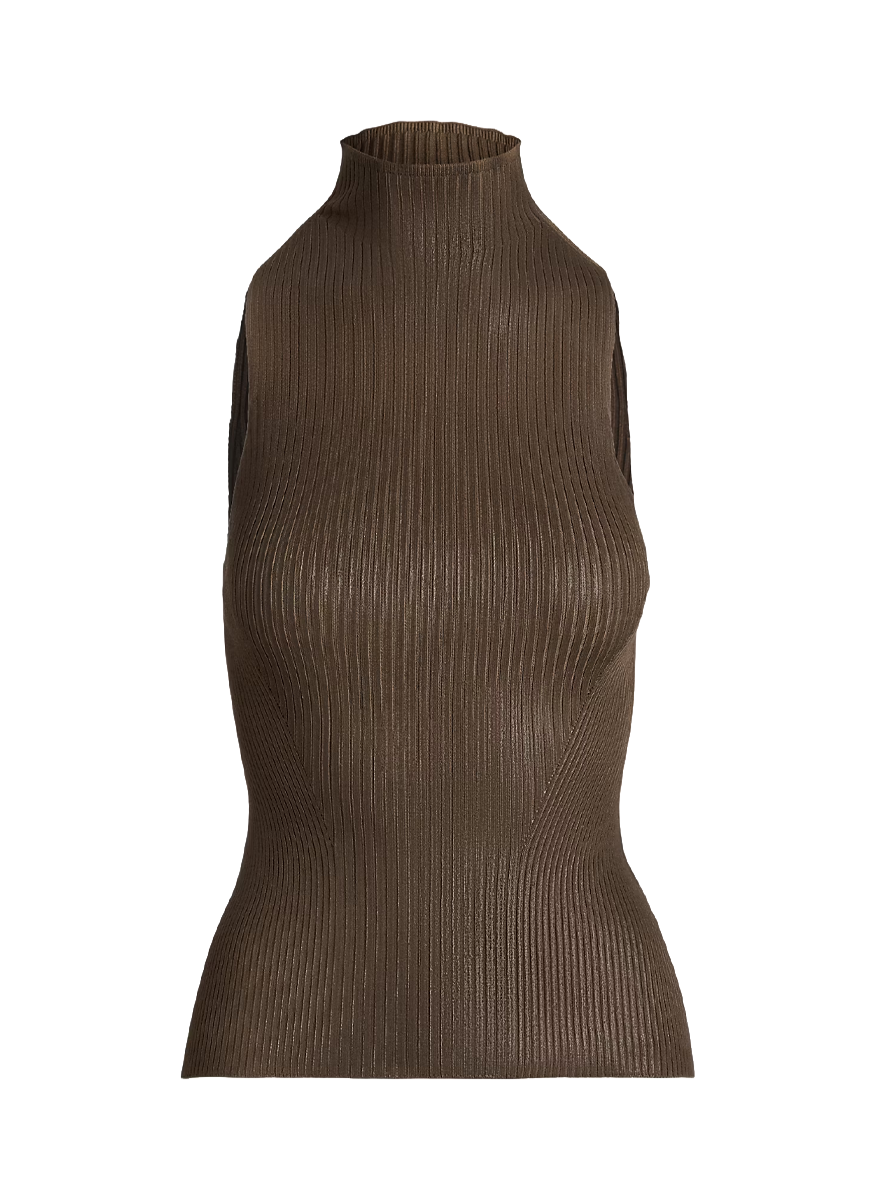 Foiled Rib-Knit Mockneck Sweater