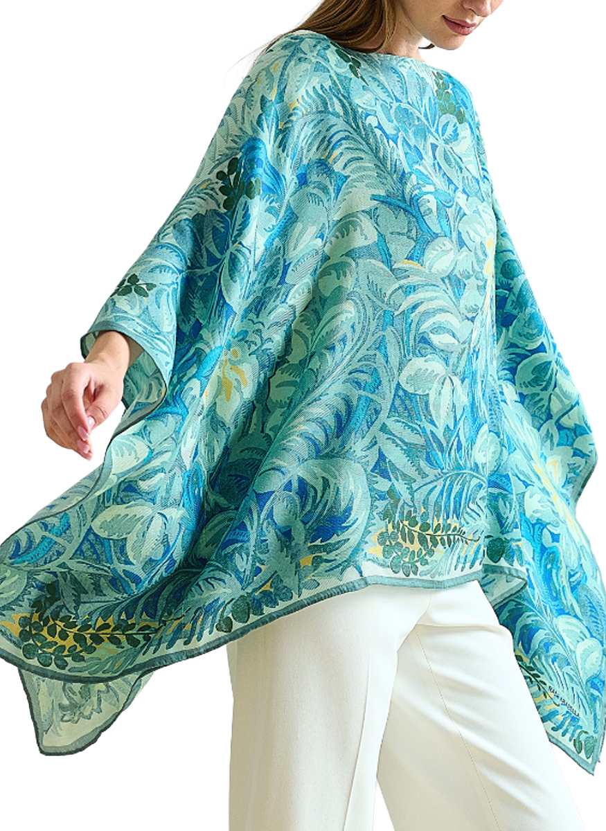 Corsica Cashmere Printed Poncho in Green