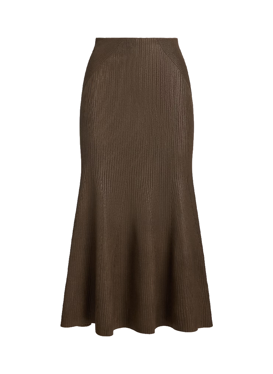Adrianna Foiled Rib-Knit Sweater Skirt