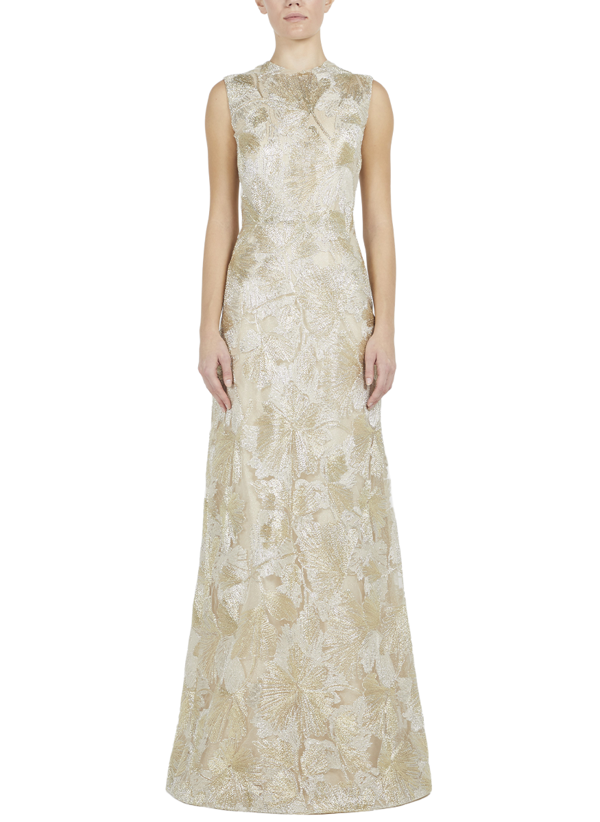 Sleeveless Gold Raffia Gown