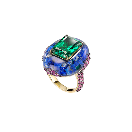 Emerald Lapis Pebble Ring